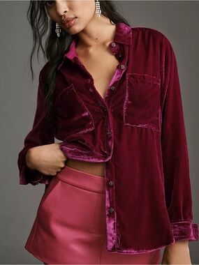 Pilcro Relaxed Velvet Buttondown Shirt size S